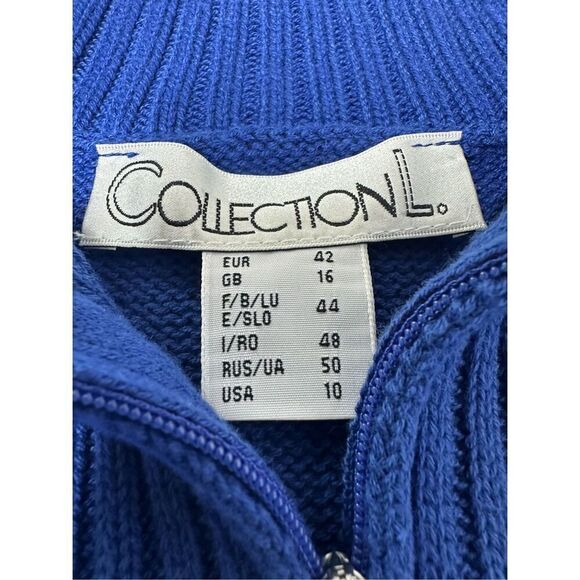 Collection L Women’s Turtleneck 1/3 Zip Cotton Blend Knit Sweater Size 10 Blue - Picture 6 of 13